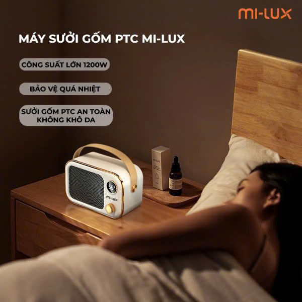 Máy sưởi mini gốm Mi-lux H1 1200W quạt sưởi tiết kiệm điện – sưởi ấm thông minh 2024