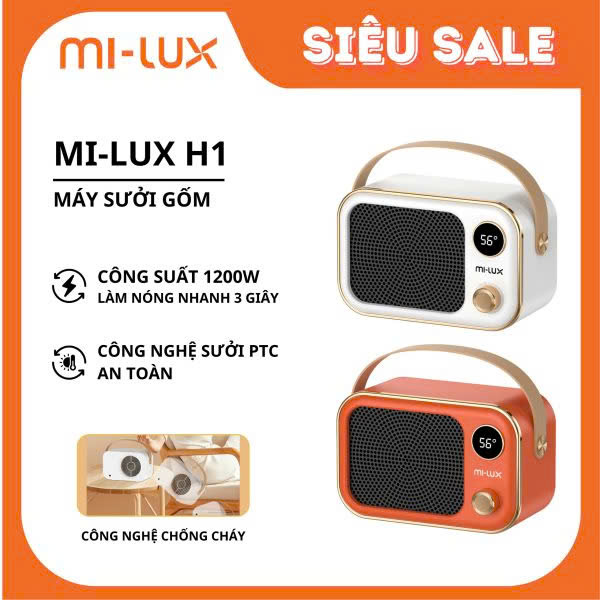 Máy sưởi mini gốm Mi-lux H1 1200W quạt sưởi tiết kiệm điện – sưởi ấm thông minh 2024