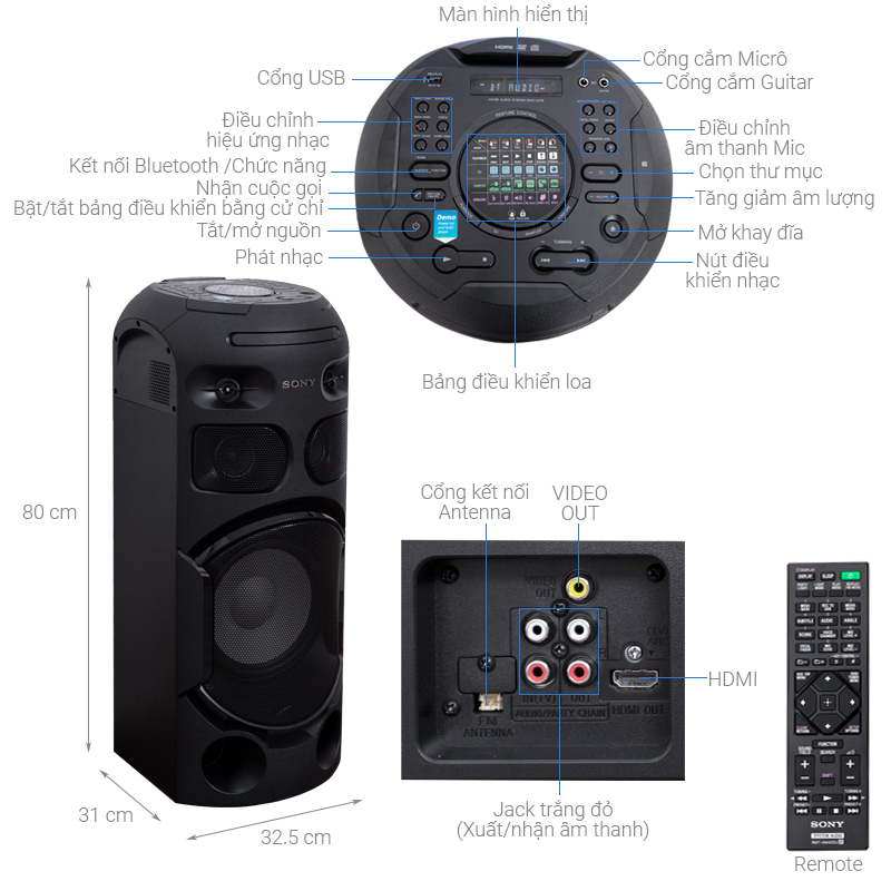 Loa điện karaoke Sony MHC-V41D 130W