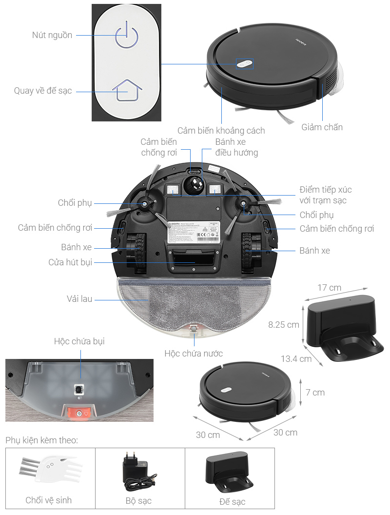 Robot hút bụi lau nhà Xiaomi Vacuum E5(trắng-đen)