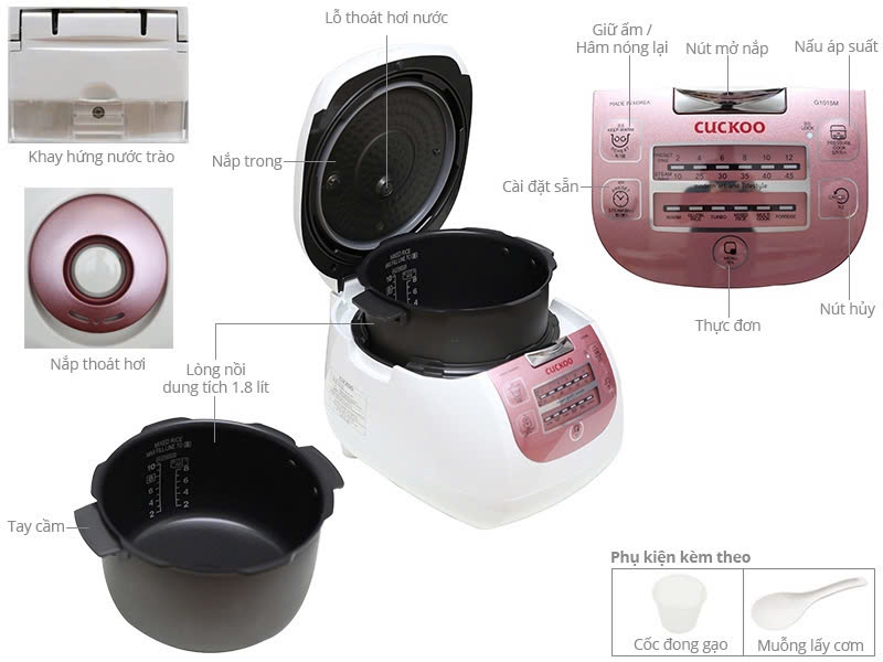 Nồi cơm điện tử áp suất Cuckoo 1.8 lít CRP-G1015MD ( màu đỏ)