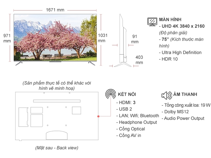 Android Tivi TCL 4K 75 inch 75P715