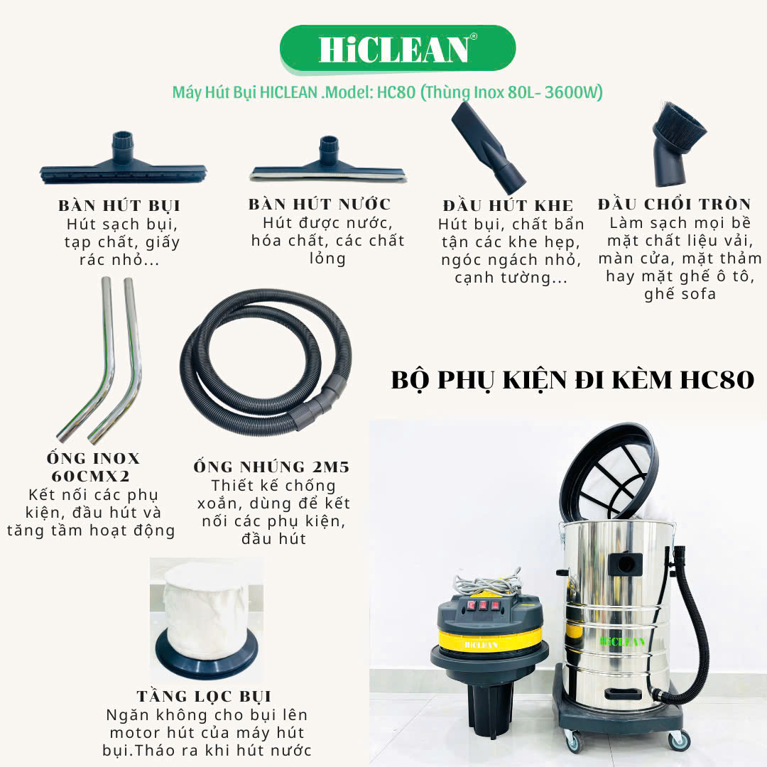 Máy hút bụi công nghiệp HiClean HC80