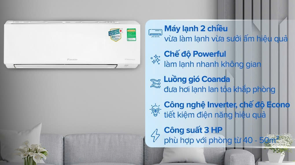 Điều hòa Daikin 2 chiều FTHF71VAMV/RHF71VAMV Inverter 24000 BTU