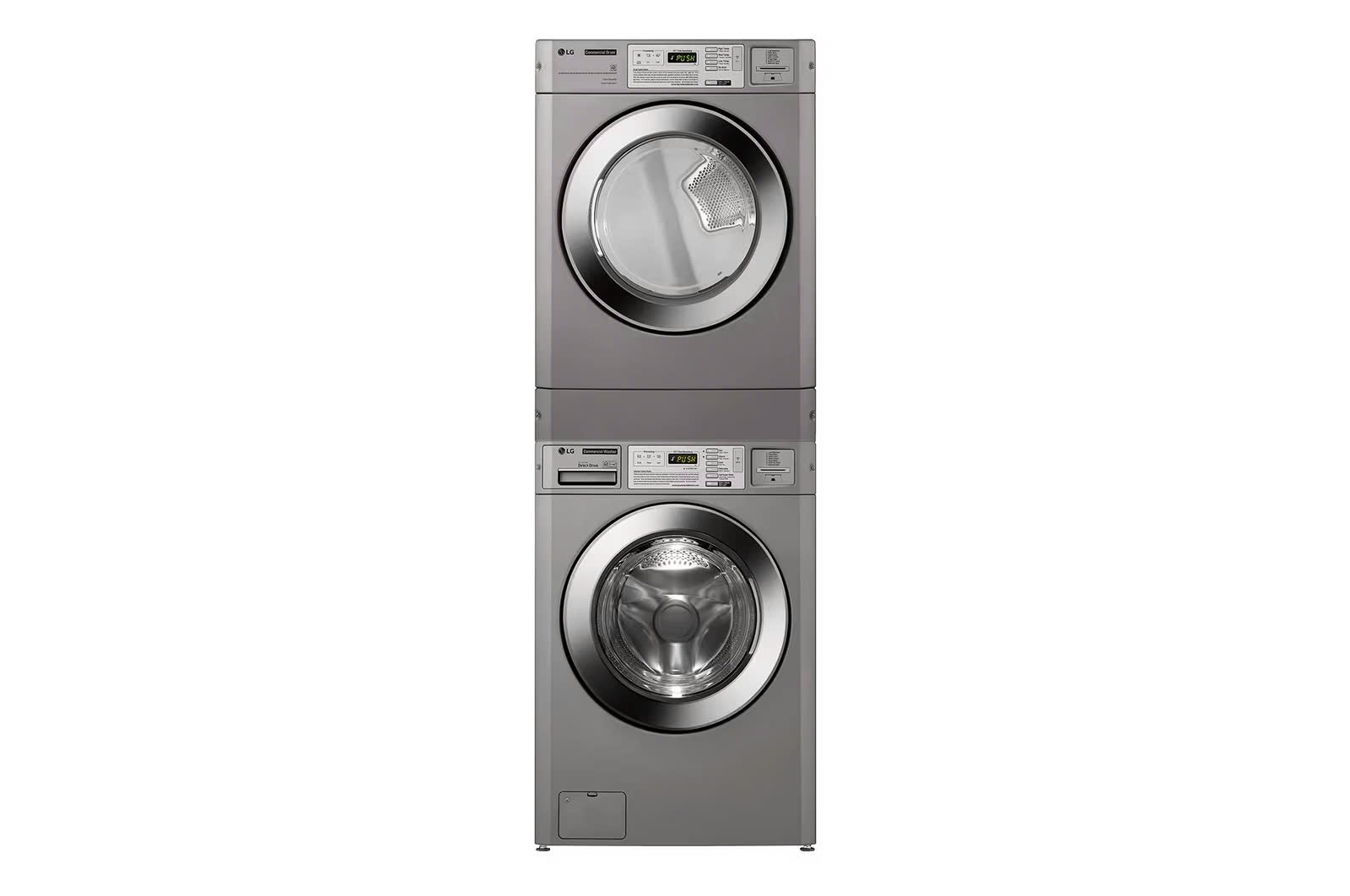 Giải pháp giặt sấy(13/10.2kg) loại xếp chồng quần áo cho tiệm giặt coin type màu bạc sấy bằng gas
