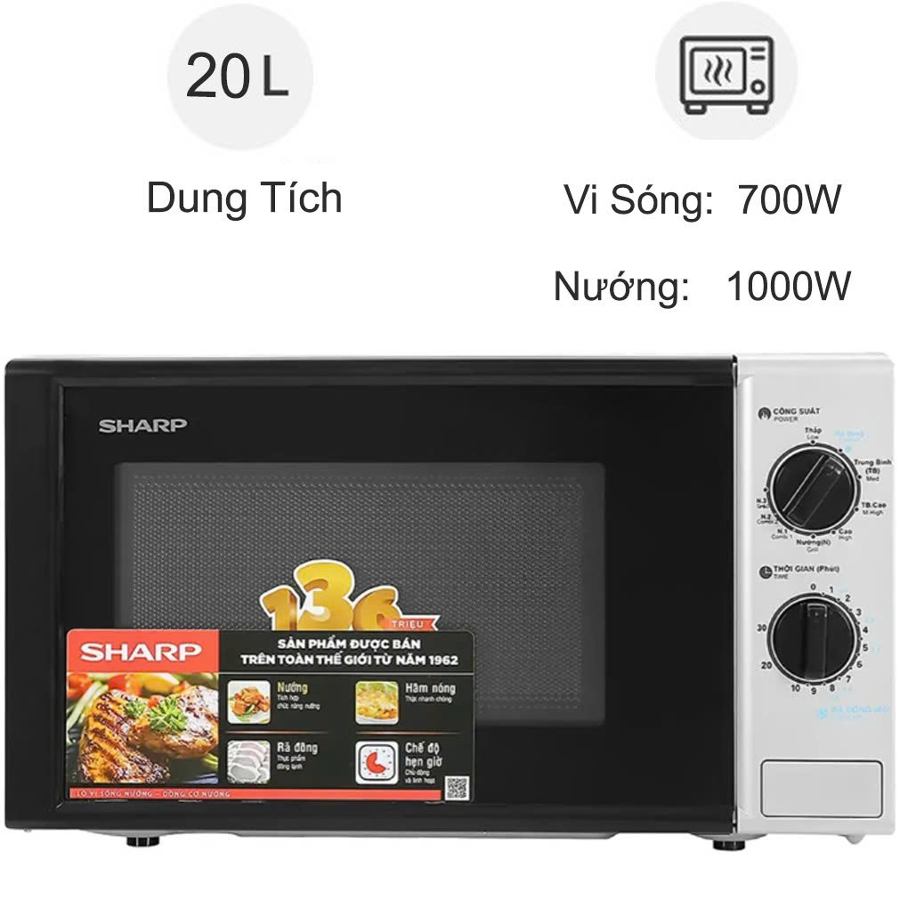 Lò vi sóng Sharp có nướng 20 lít R-G225VN-BK