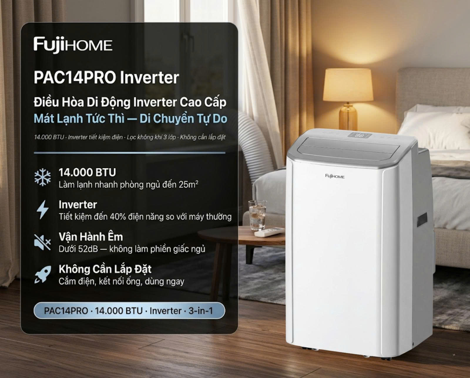 Điều hòa di động Fujihome PAC14Pro Inverter 14000BTU