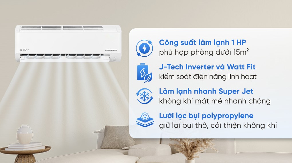 Điều hòa Sharp 1 chiều Inverter 9000 BTU AH-X10DEW