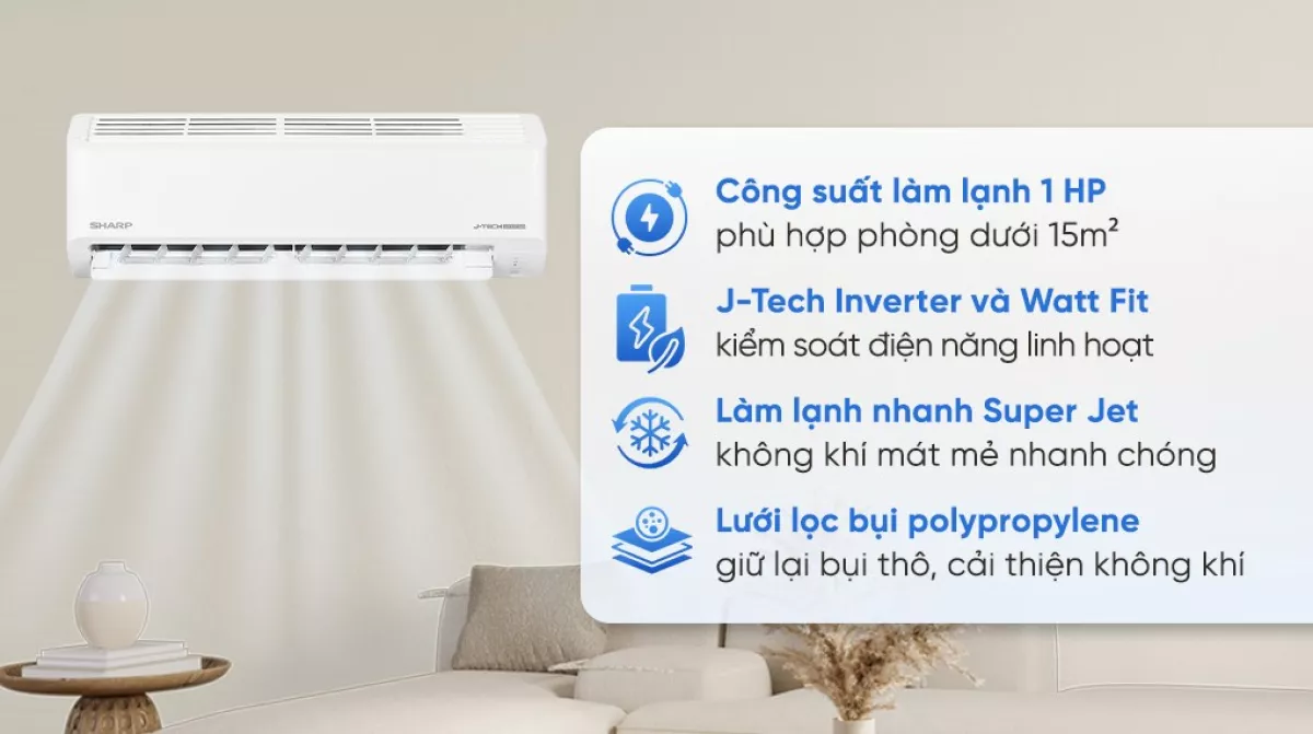 Điều hòa Sharp 1 chiều Inverter 9000 BTU AH-X10DEW
