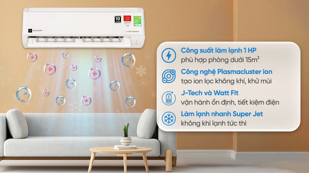 Điều hòa Sharp 1 chiều Inverter 9000 BTU AH-XP10DSW