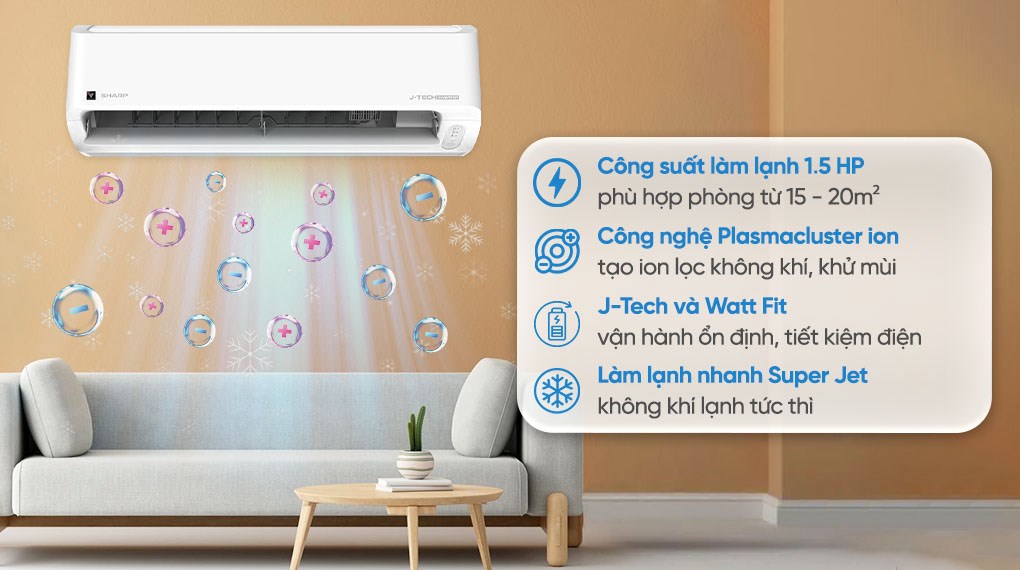 Điều hòa Sharp 1 chiều Inverter 12000 BTU AH-XP13DSW