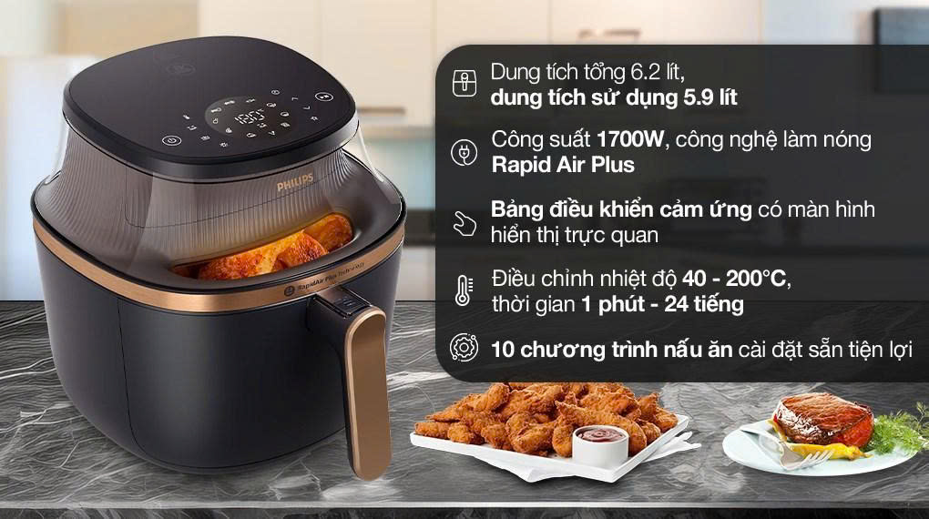 Nồi chiên không dầu Philips 6.2 lít NA332/00