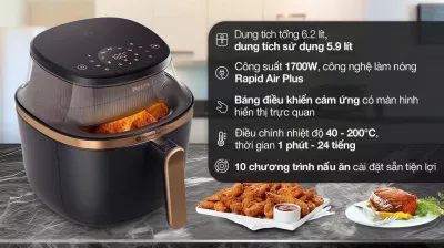 Nồi chiên không dầu Philips 6.2 lít NA332/00