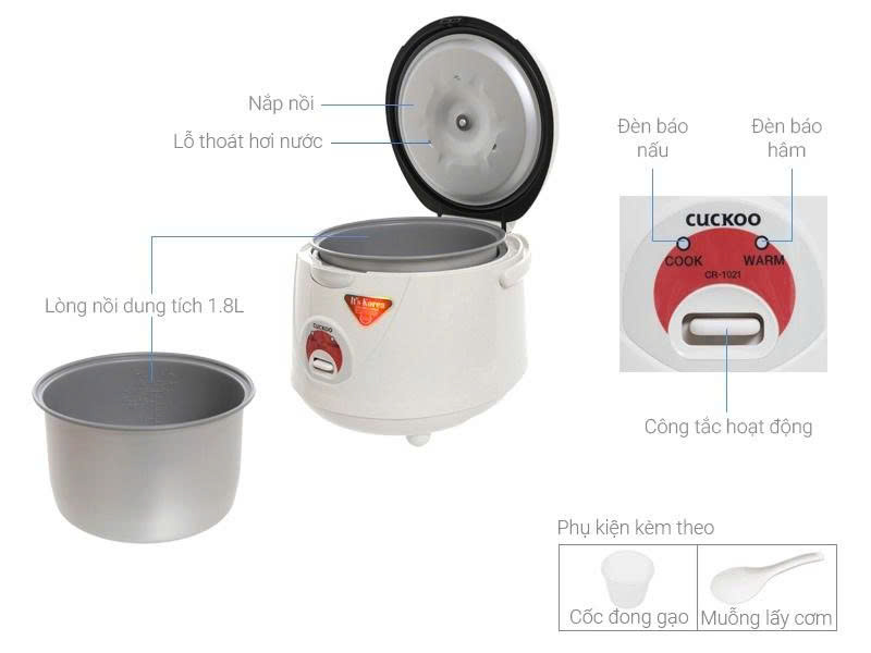 Nồi cơm điện cơ 1,8L Cuckoo CR-1021(đỏ/trắng)