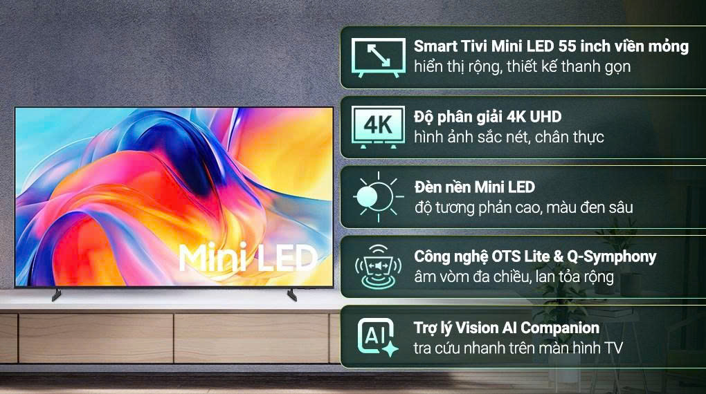 Smart Tivi Mini LED Samsung AI 4K 55 inch UA55M77HA