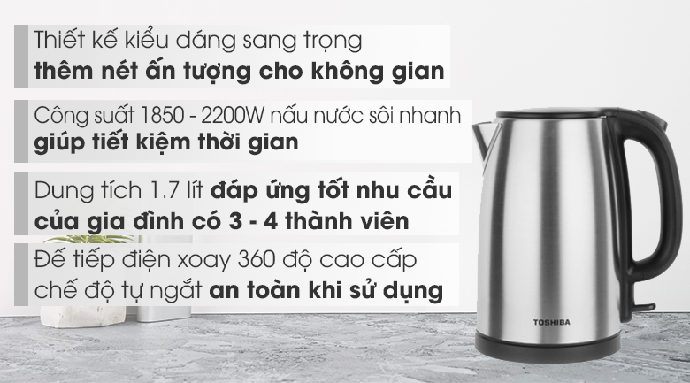 Ấm đun siêu tốc Toshiba 1.7 lít KT-17SH2NV