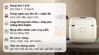 Nồi cơm cao tần Sharp 1.8 lít KS-IH18IX-WH