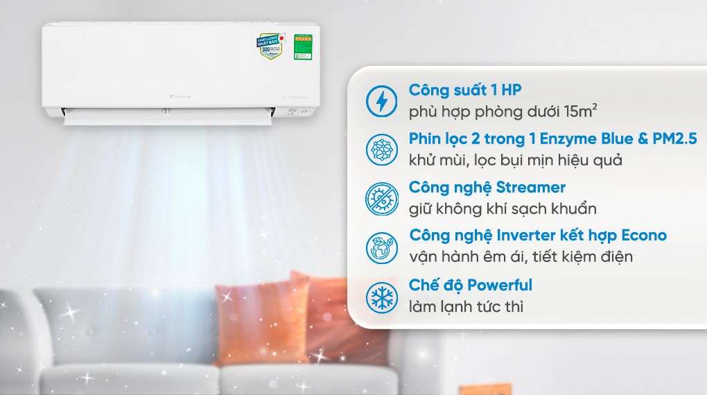 Điều hòa Daikin 2 chiều 9000BTU inverter gas R32 FTHF25XVMV