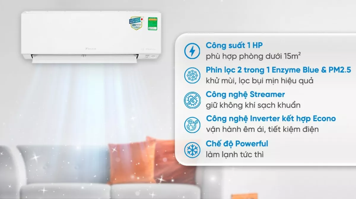 Điều hòa Daikin 2 chiều 9000BTU inverter gas R32 FTHF25XVMV