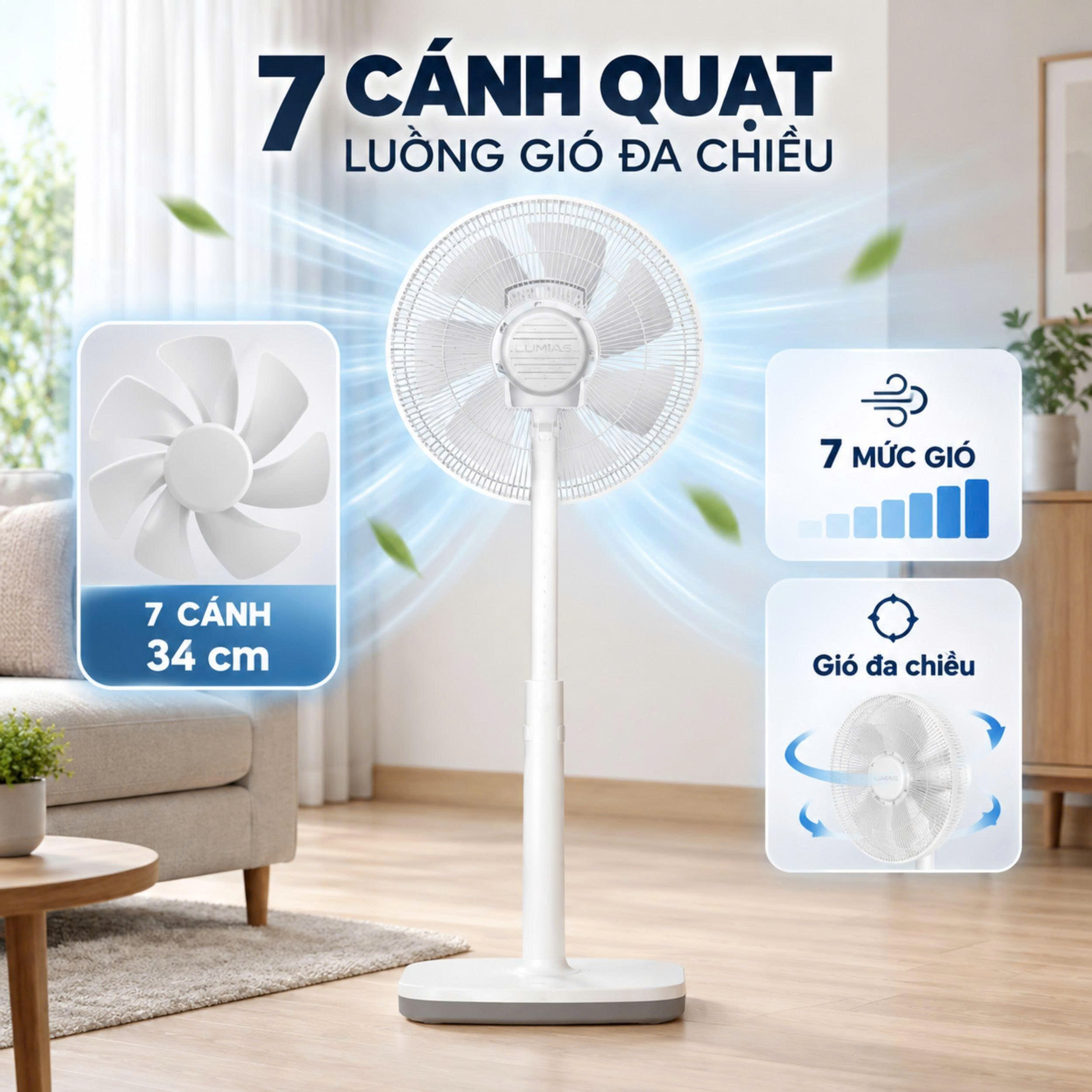 Quạt cây LUMIAS 7 cánh F08 PRO Trắng 28W