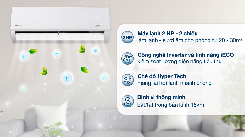 Máy lạnh 2 chiều Comfee Inverter 2 HP CFS-18VHAFF