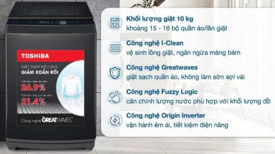 Máy giặt Toshiba Inverter 10 kg AW-DM1100PV(KK)