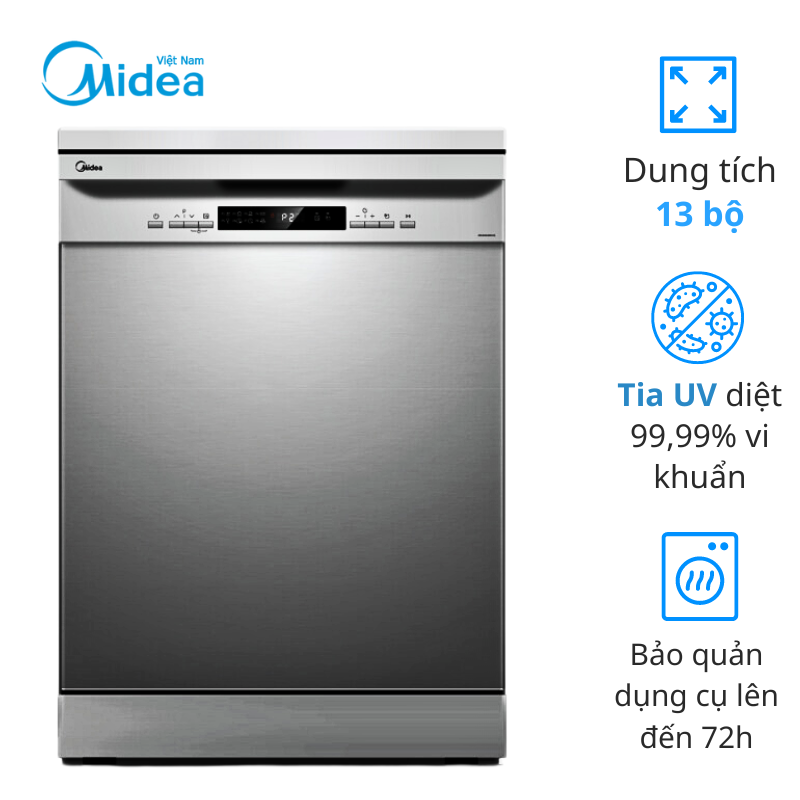 Máy rửa bát Midea MDW13-7635QS, 13 bộ, sấy UV, 9 chương trình