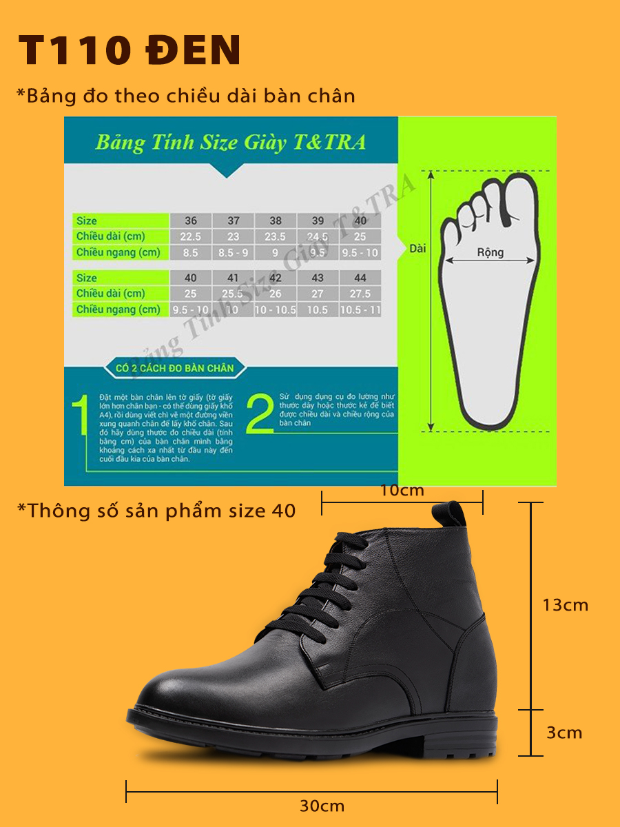 Giày Boots Nam T110Đ cao 10cm