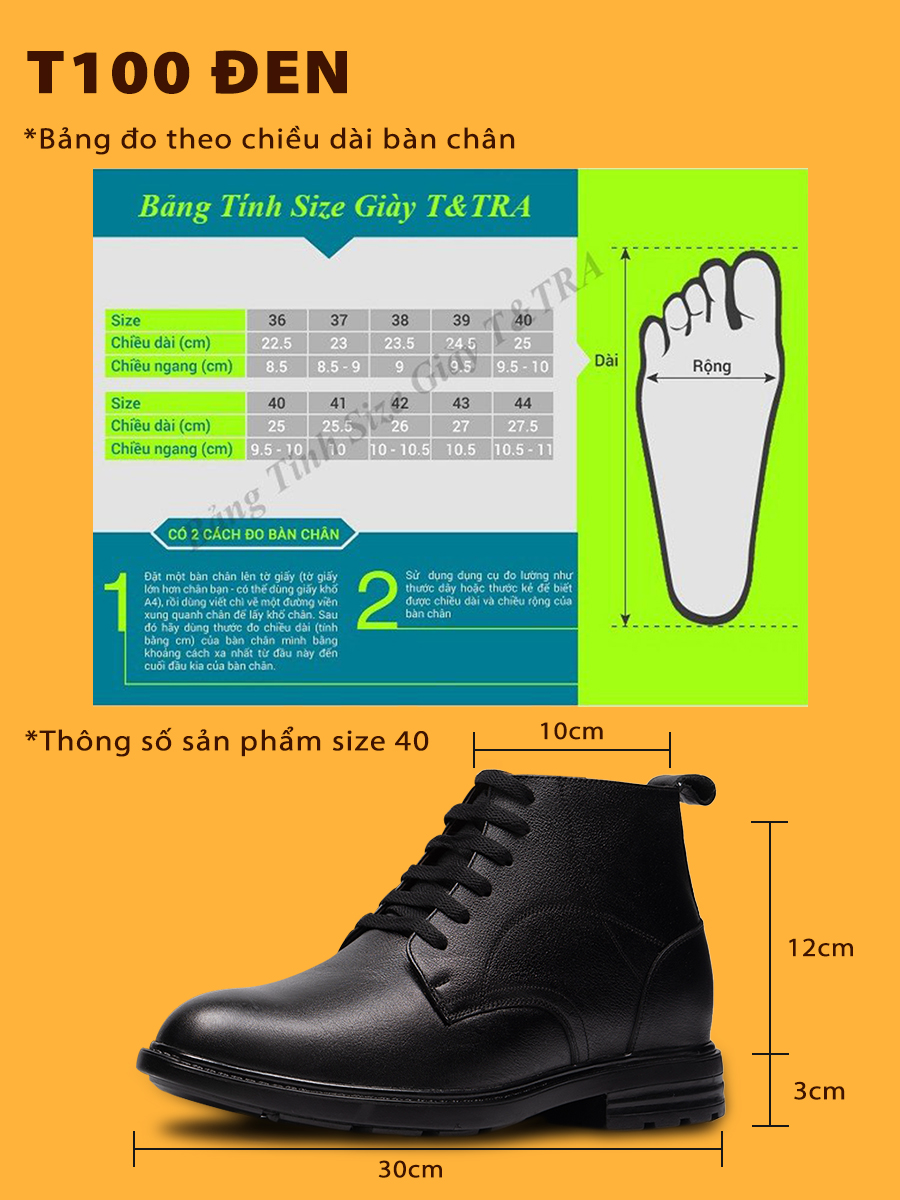 Giày Boots Nam T100Đ 8cm