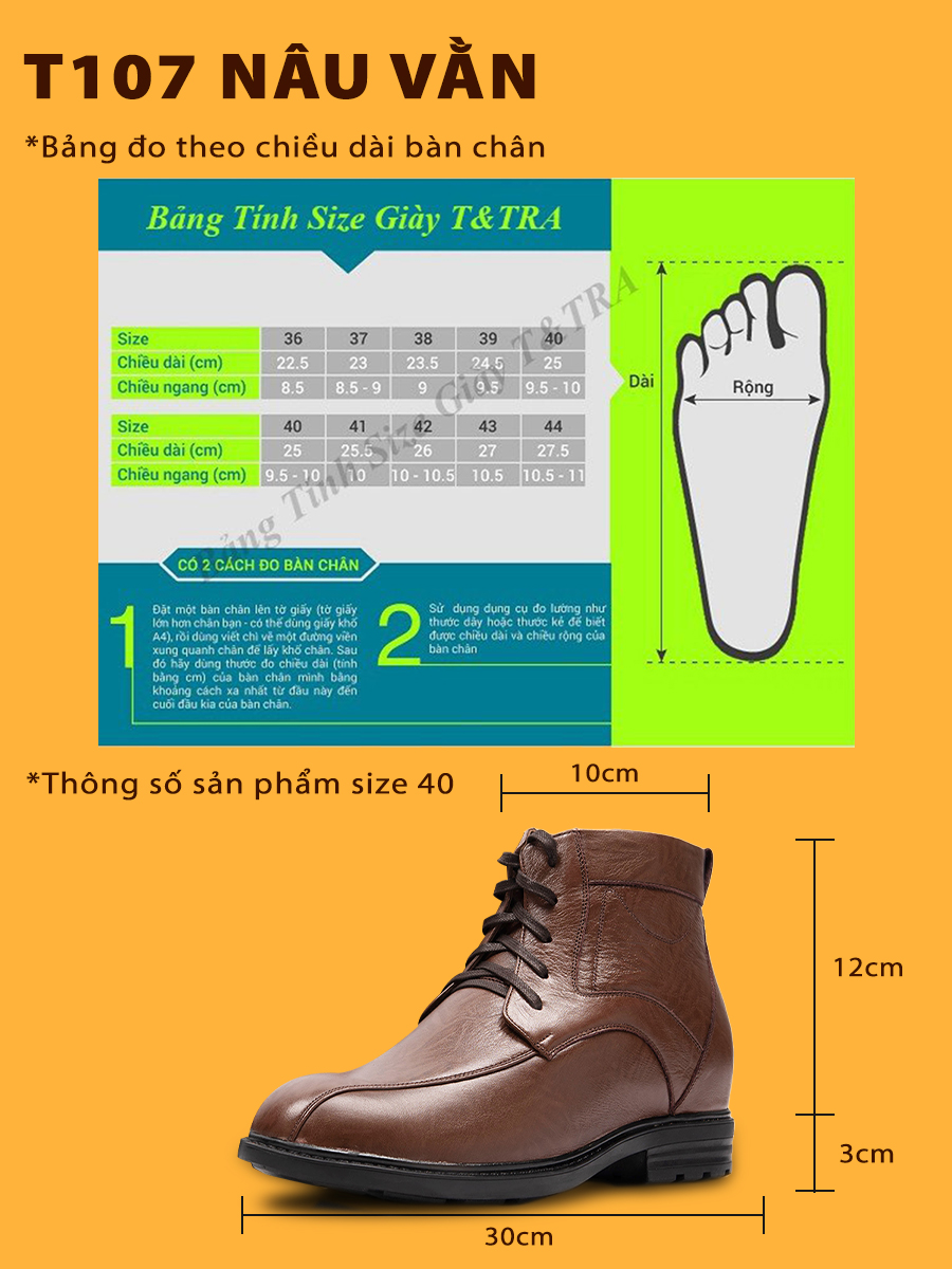 Giày Boots Nam T107NV cao 8cm