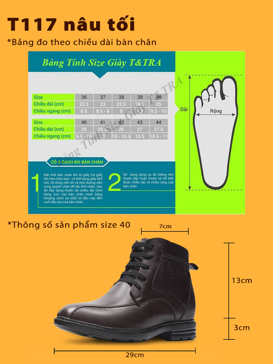 Giày Boots Nam T117NT cao 10cm