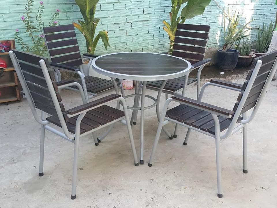 bộ bàn ghế cafe chân sắt mặt gỗ tự nhiên CF80 - ghế cafe chân sắt