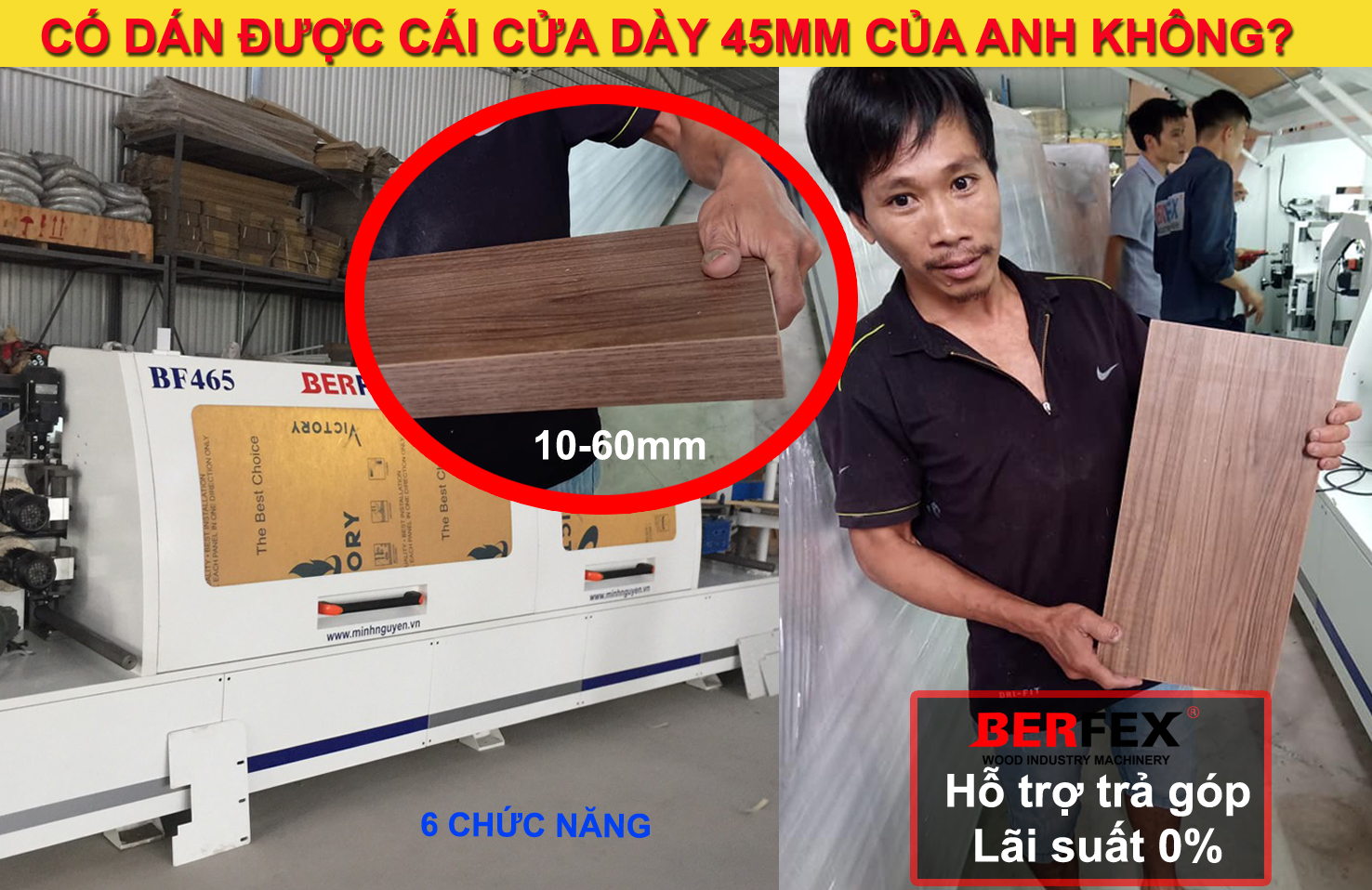 Máy dán cạnh gỗ dày từ 10-60mm