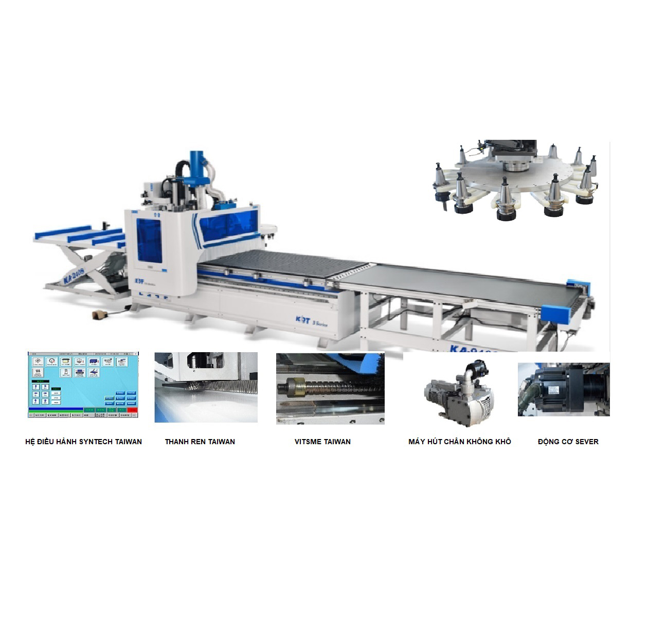 Máy CNC 2 đầu - Gia công trung tâm KDT KN2408DE, Thay dao tự động
