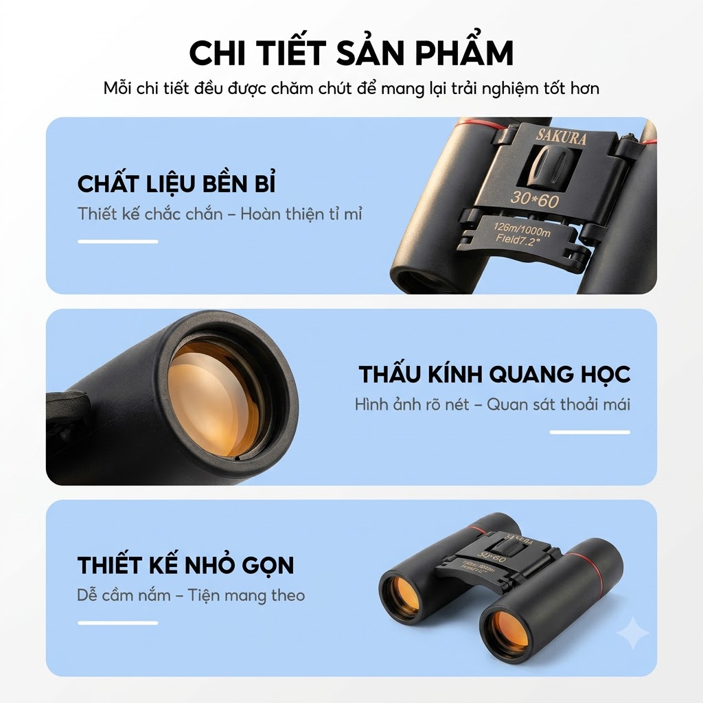 Ống Nhòm Đôi Sakura 30x60, Độ Phóng Đại Cao, Hình Ảnh HD Sắc Nét, Phù Hợp Cho Trẻ Em, Thiết Kế Nhỏ Gọn Dễ Mang Theo, Dùng Để Xem Concert, Biểu Diễn Sâ