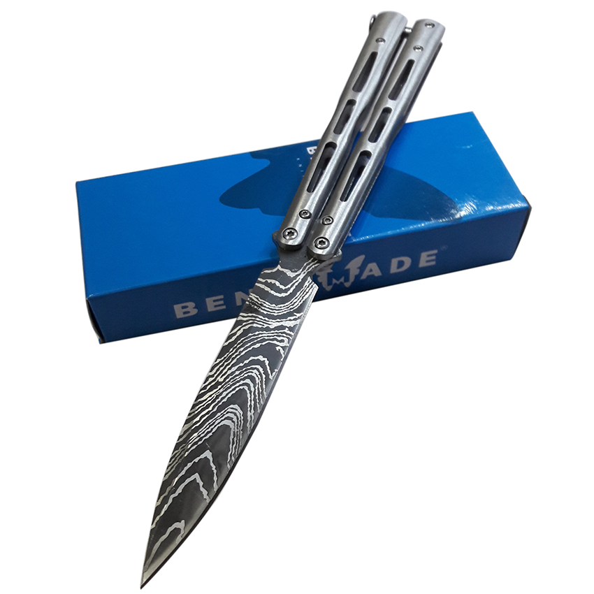 Dao bướm benchmade lưỡi mài Dasmascus