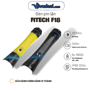 Đèn Pin Lặn Fitech F18 | Độ Sáng 1000lm | Dung Lượng 6 x Pin LG 18650 15.600mAh | Chống Nước IP68 120m