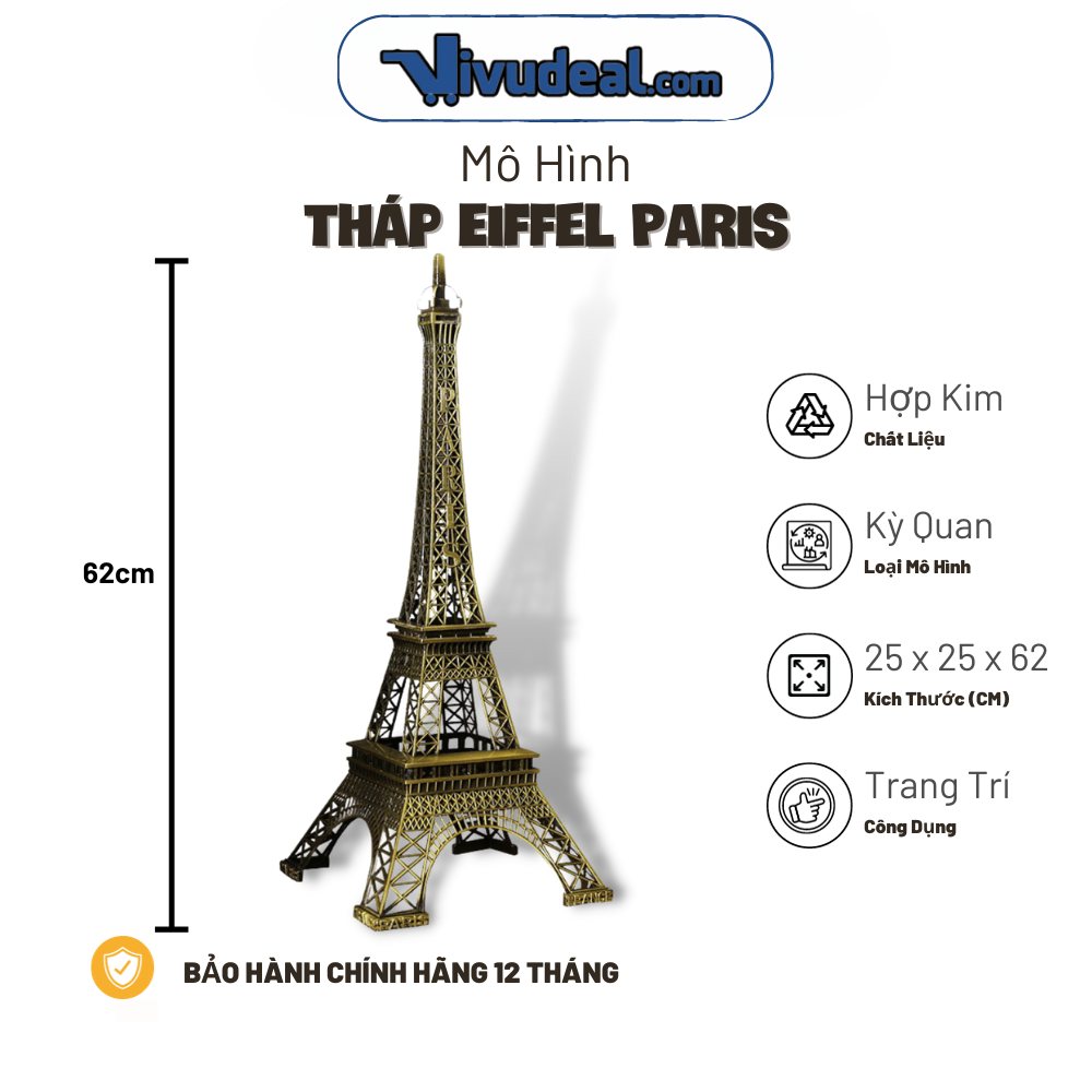 Mô Hình Tháp Eiffle Paris | Chiều Cao 62cm | Hợp Kim Không Gỉ | Có Thể Tháo Lắp