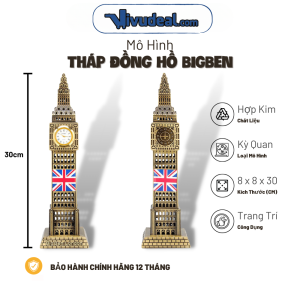 Mô Hình Tháp Đồng Hồ BIGBEN | Hợp Kim Không Gỉ | Kích Thước 8cm x 8cm x 30cm | Có Đồng Hồ Và Lá Cờ