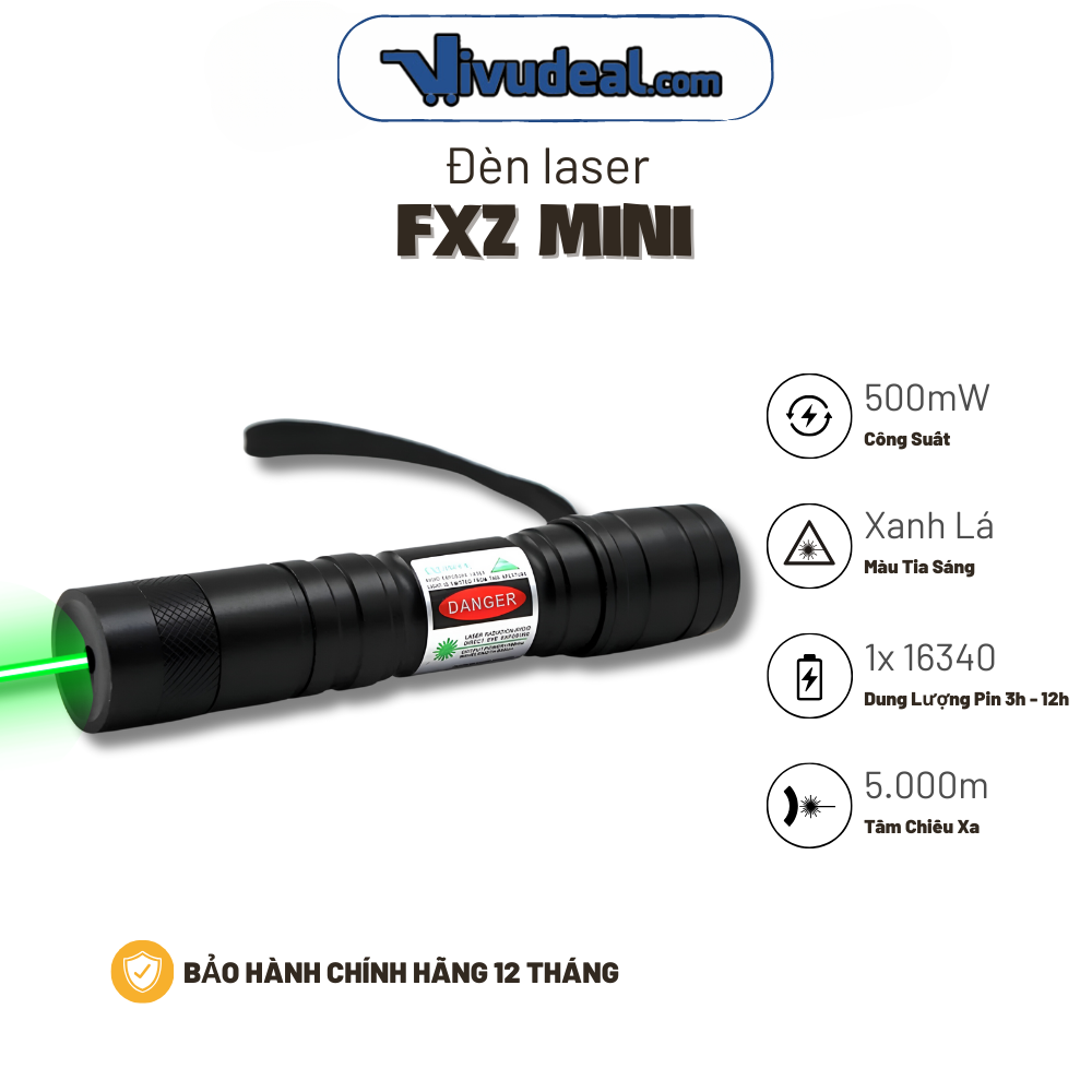 Đèn Laser FXZ Mini Tia Xanh Lá | Công Suất 500mW | Tầm Chiếu Xa 5000m