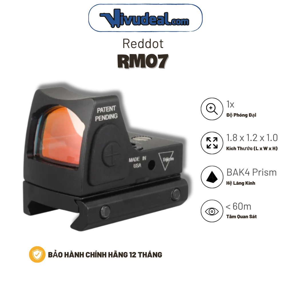 Kính Bắn Nhanh Reddot RM07 | Điểm Chấm Đỏ | Lắp Được Cho Súng Lục | Hàng Chuẩn USA