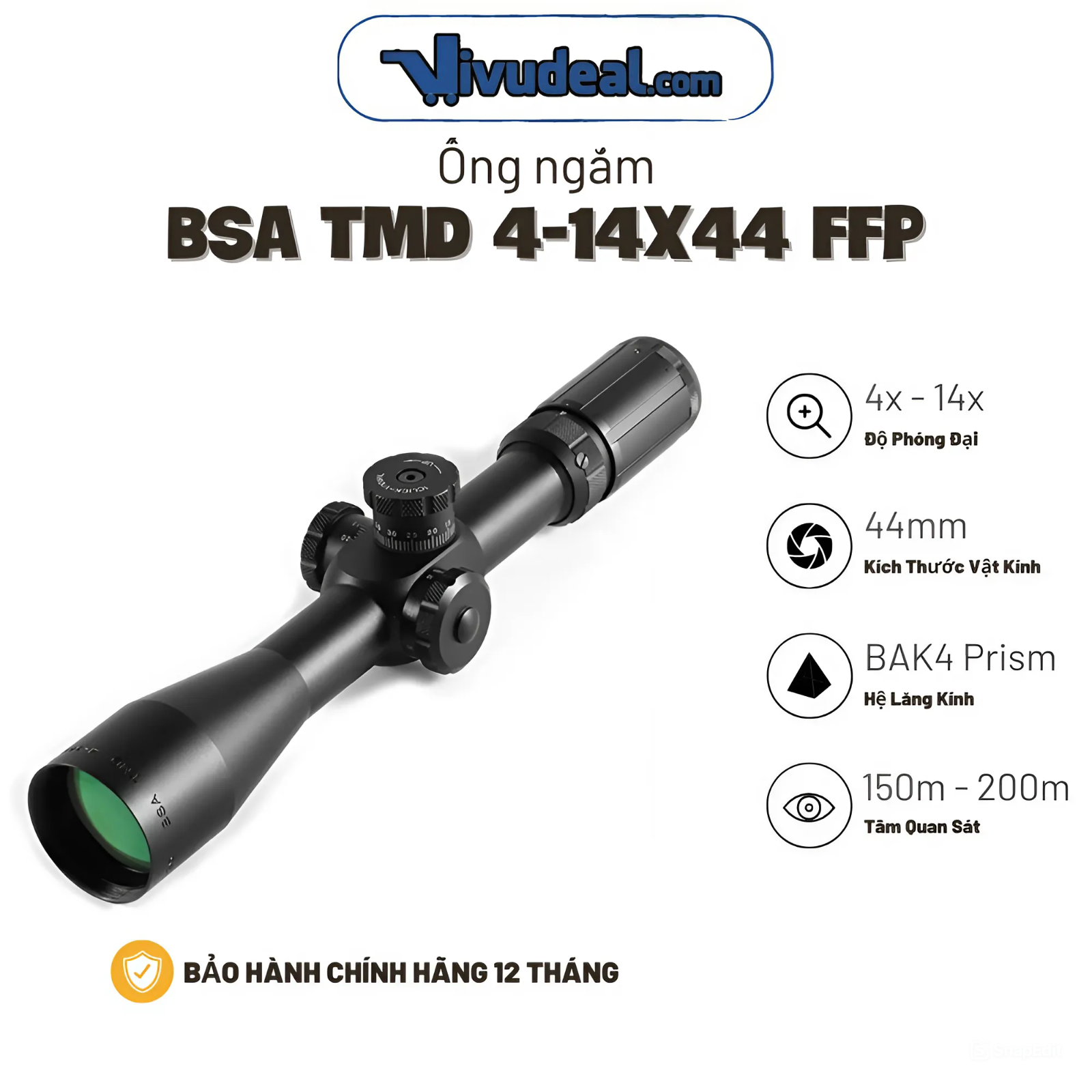 Ống Ngắm BSA TMD 4-14x44 FFP | Tâm Số Khắc Kính | Chống Nhảy Tâm Tốt