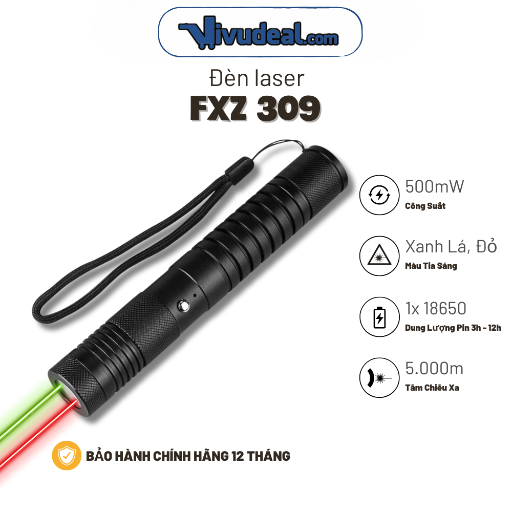 Đèn Laser FXZ 309 Tia Xanh Lá Và Đỏ Đi Chung | Công Suất 500mW | Tầm Chiếu Xa 5000m