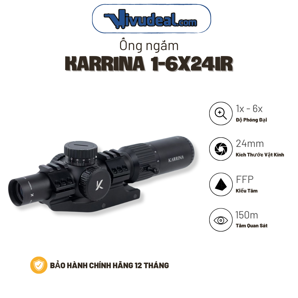 Ống Ngắm Karrinna 1-6x24IR | Độ Phóng Đại Zoom 1x - 6x | Có Hỗ Trợ Zero Stop | Tầm Quan Sát 150m
