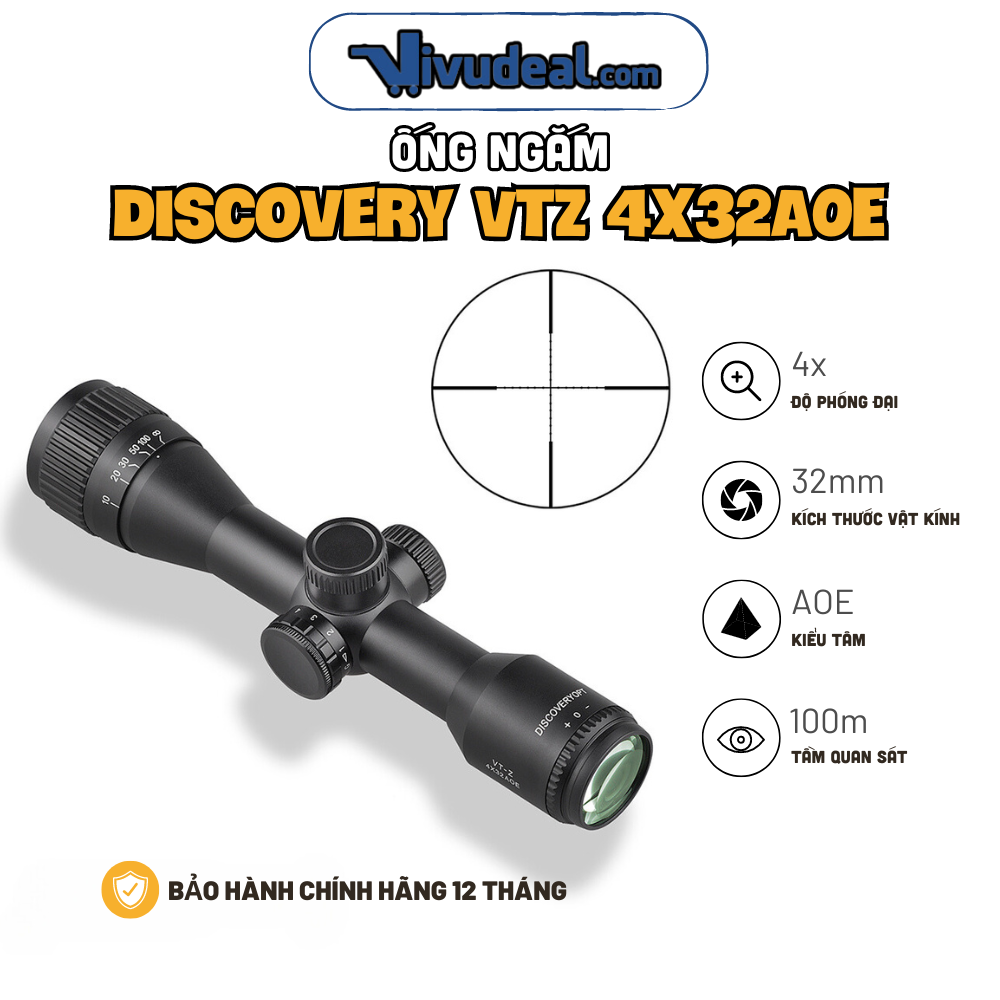 Ống Ngắm Mini Discovery VTZ 4x32AOE | Độ Phóng Đại 4x | Thiết Kế Nhỏ Gọn | Tâm AOE Độ Ổn Định Tốt