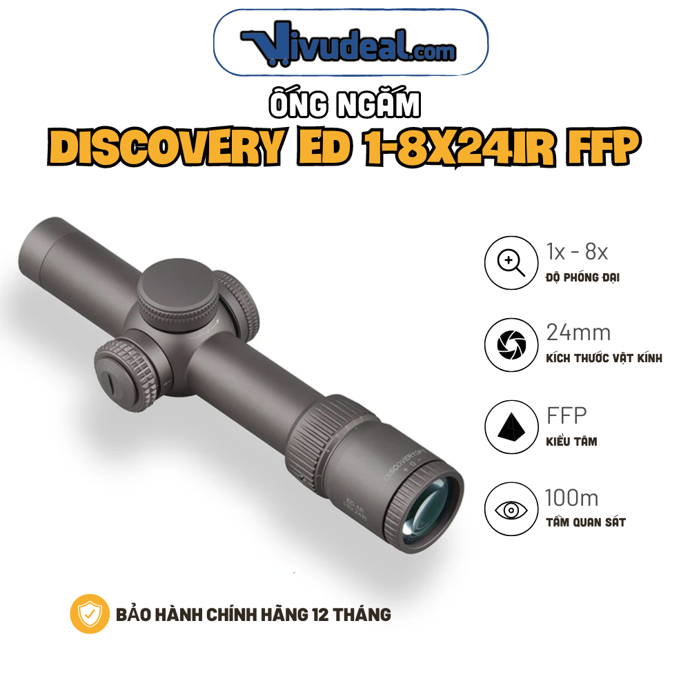 Ống Ngắm Mini Discovery ED 1-8x24IR FFP | Độ Phóng Đại 1x - 8x | Thấu Kính ED Cao Cấp | Thân Kính 34mm