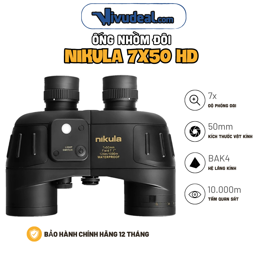 Ống Nhòm Quân Đội Nikula 7x50 HD | Độ Phóng Đại 7x | Chống Nước IPX7 | Có La Bàn Và Đo Khoảng Cách