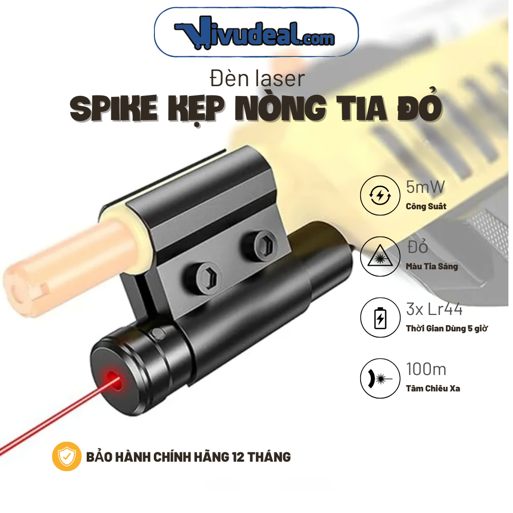 Đèn Laser Kẹp Nòng Spike Tia Đỏ | Điều Chỉnh Được Lên Xuống Trái Phải | Tầm Chiếu Xa 100m