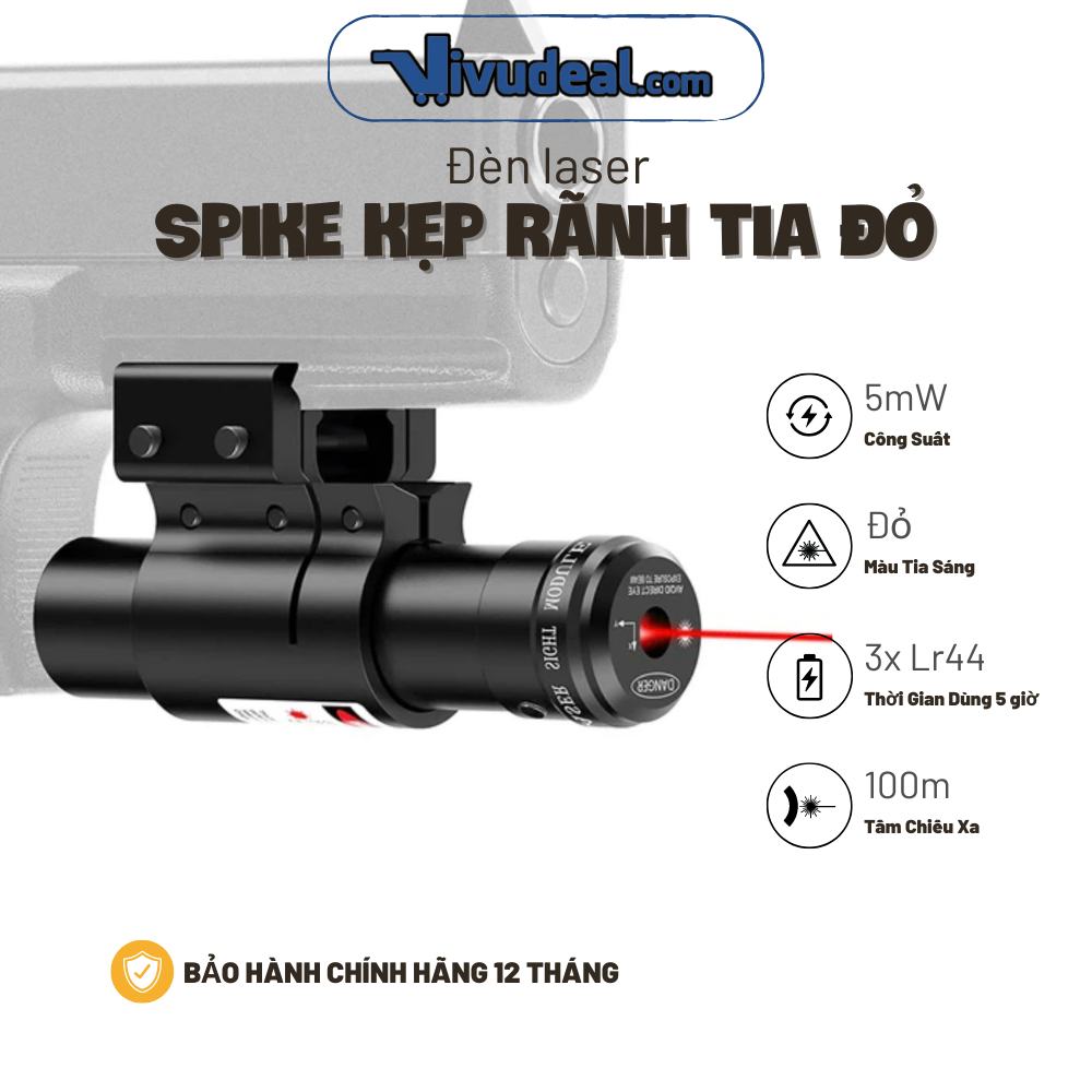 Đèn Laser Kẹp Rail Spike Tia Đỏ | Điều Chỉnh Lên Xuống Trái Phải | Rail 11mm Và 20mm Đều Lắp Được | Tầm Chiếu Xa 100m