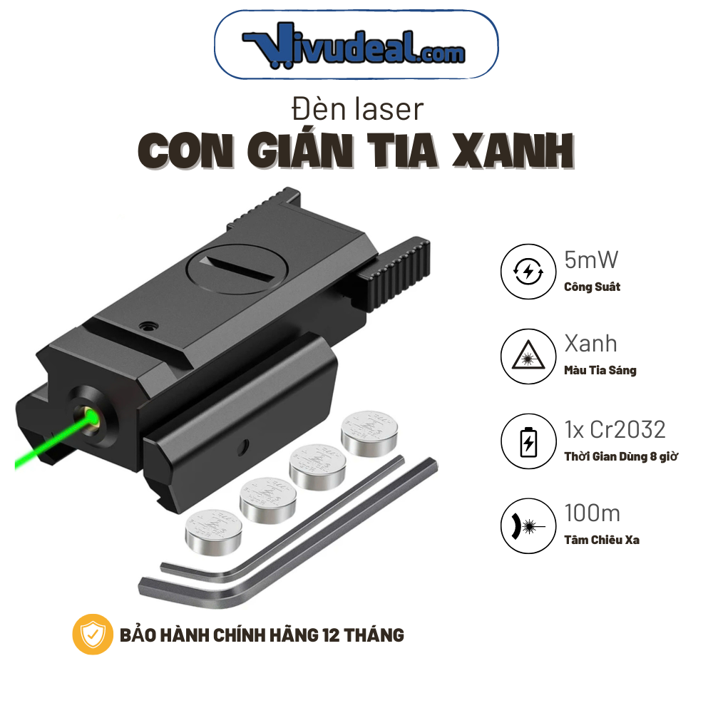Đèn Laser Con Gián Tia Xanh | Rail 11mm và Rail 20mm | Tầm Chiếu Ban Đêm 100m, Ban Ngày 50m